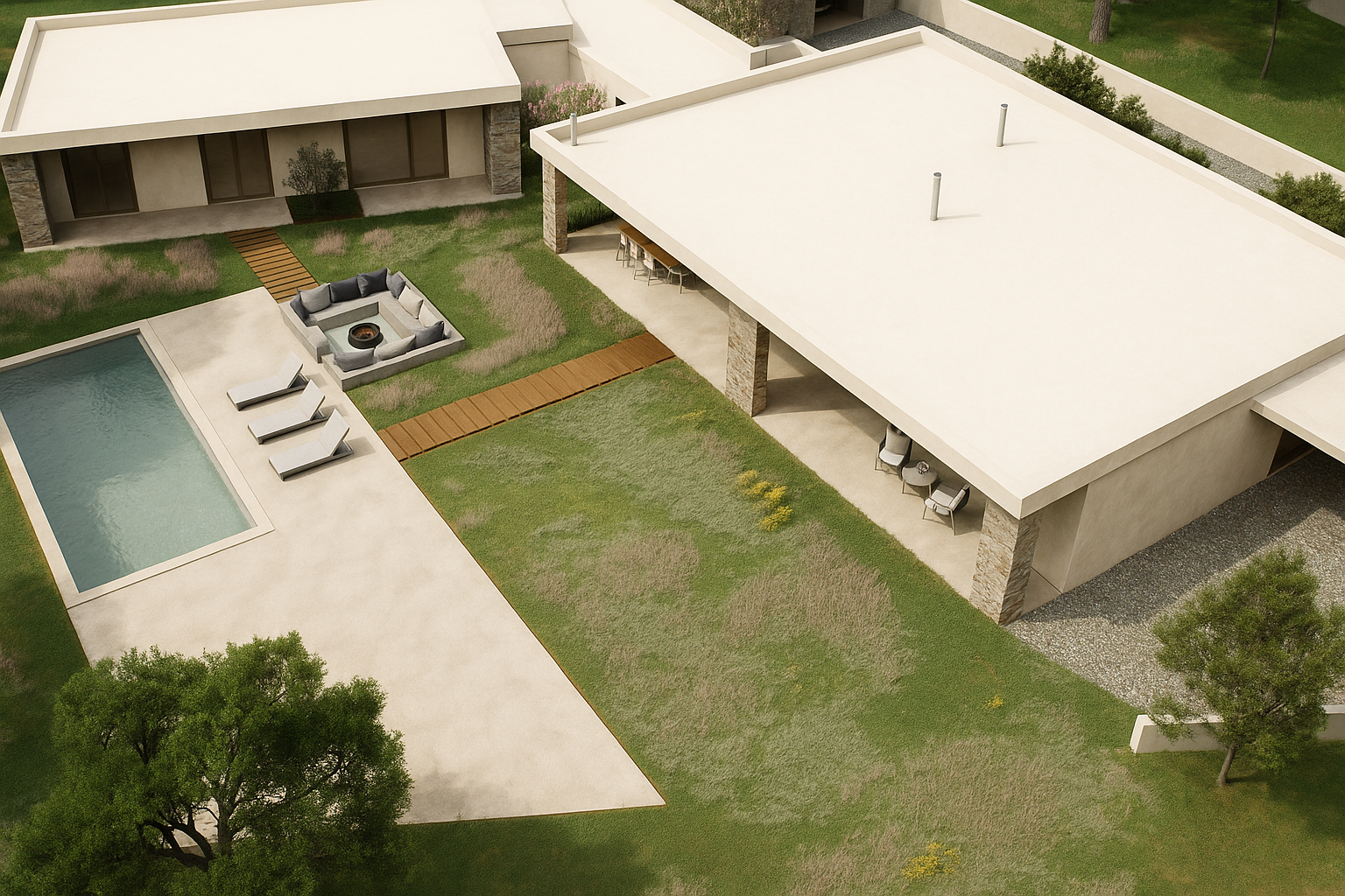 Construção de habitação e piscina